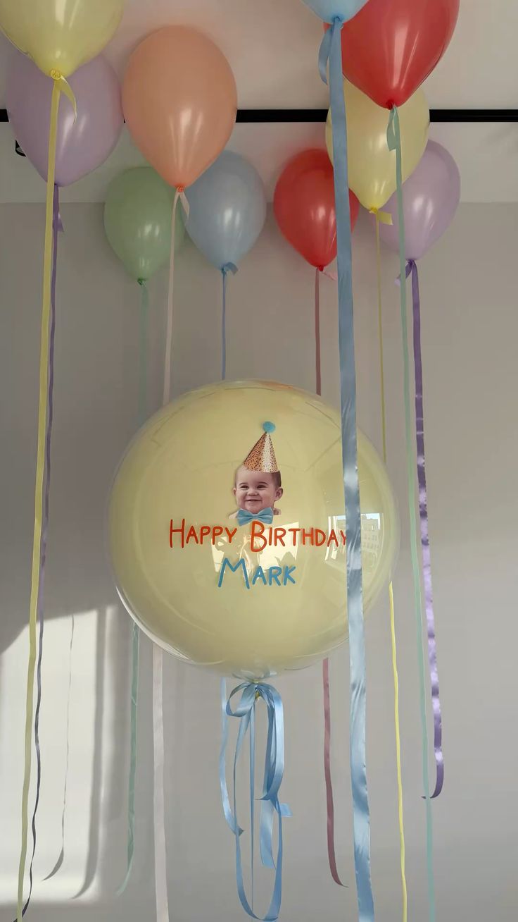 Customization Photo Balloon Personalised Latex Customize Sticker Photo and Latex Birthday Pastel Light Yellow