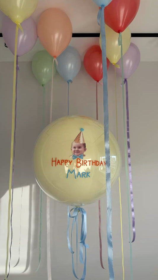 Customization Photo Balloon Personalised Latex Customize Sticker Photo and Latex Birthday Pastel Light Yellow