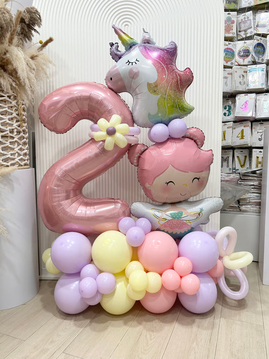 Platform Number ‘2’ Pink Unicorn Fairy Theme Balloons Purple Yellow Pink - Customizable Design