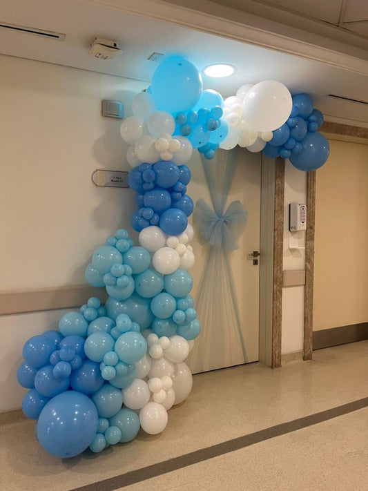 Hospital or Home Welcoming Baby Balloon White Blue with Door Fabric Ribbon Decoration - Perfect for special occasions Baby Shower Welcome Baby Newborn