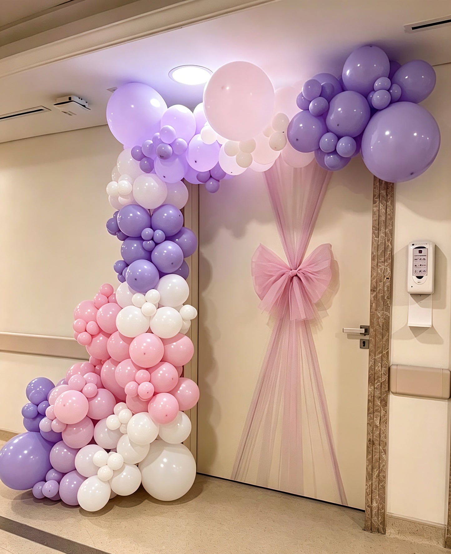 Hospital or Home Welcoming Baby Balloon Purple White Pink with Door Fabric Ribbon Decoration - Perfect for special occasions Baby Shower Welcome Baby Newborn
