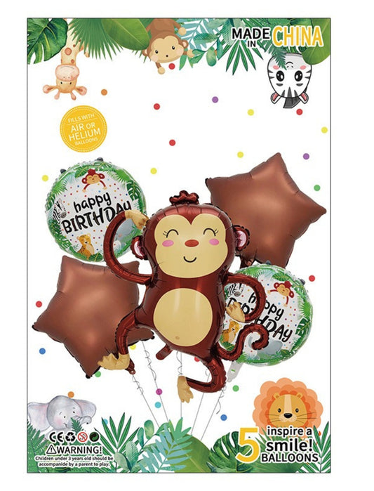 Monkey Theme Circle Star Balloon Jungle Theme Balloon Kids Birthday Safari Animal Jungle Balloon Set with Helium Balloon Bouquet Brown Green