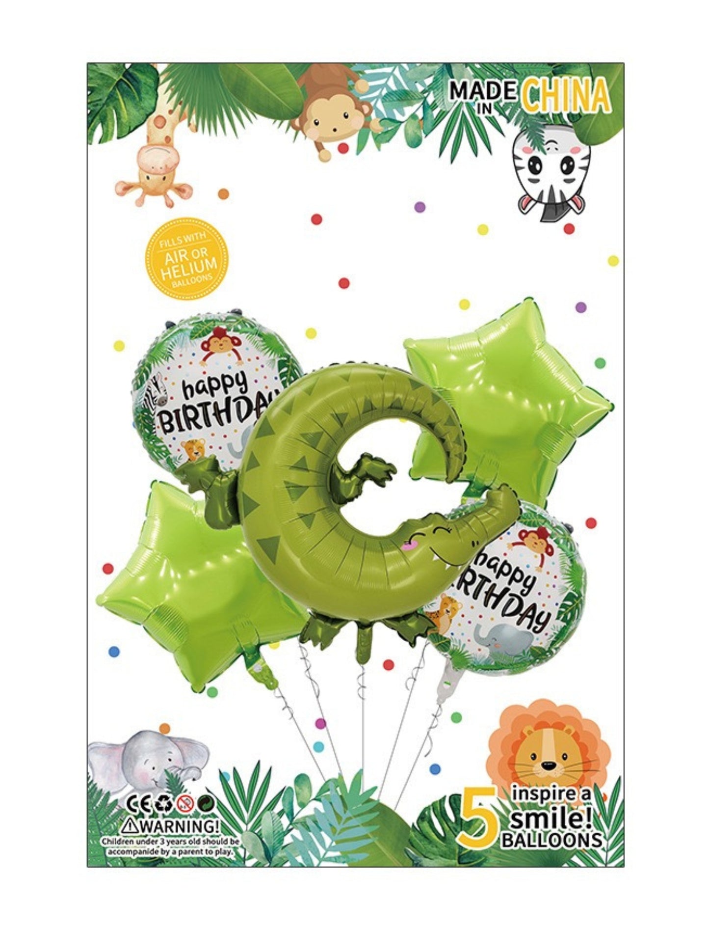 Crocodile Theme Kids Birthday Safari Animal Jungle Balloon Set Helium Balloon Bouquet Green