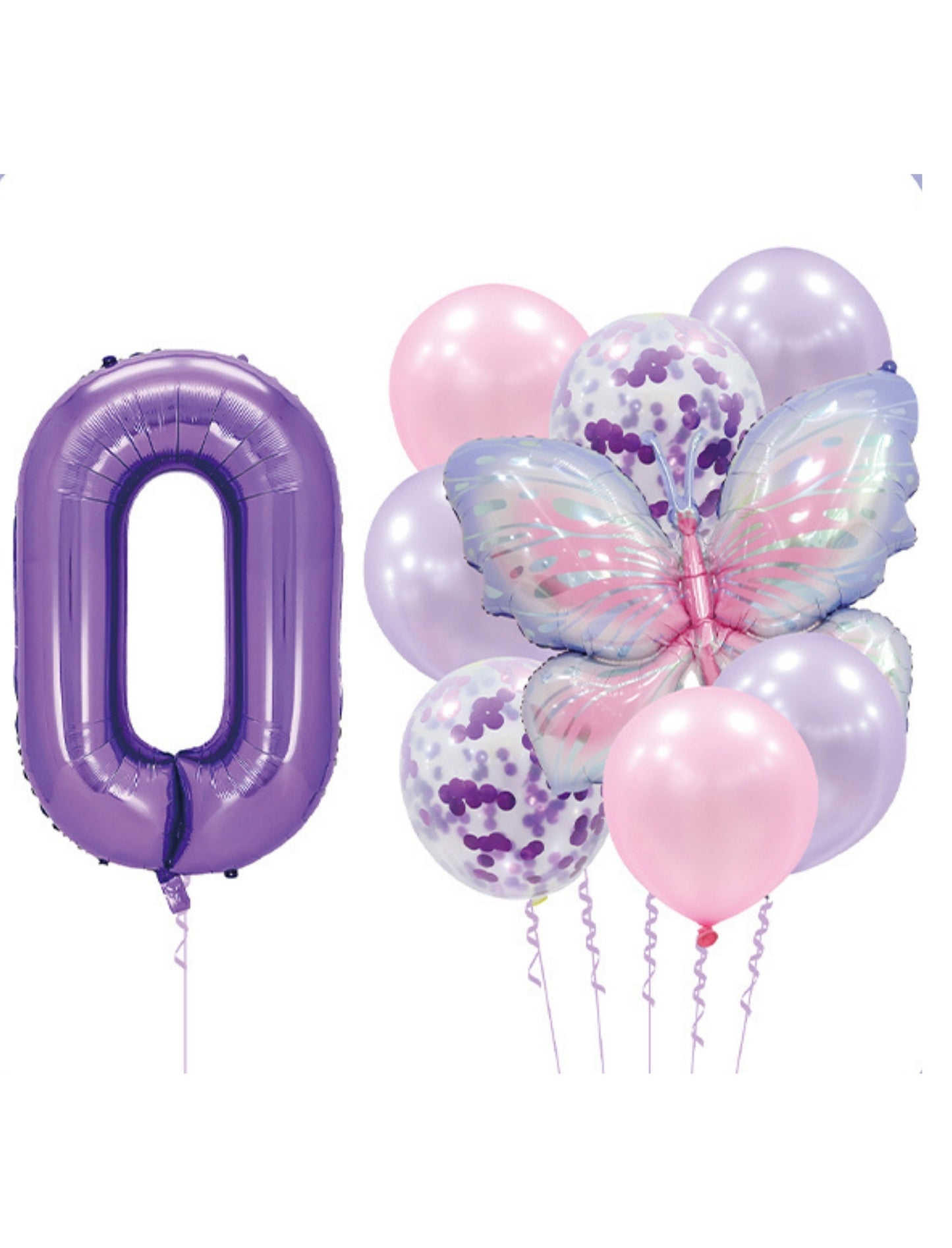 Helium Purple Single Number Set Balloon with Butterfly and Latex Balloons