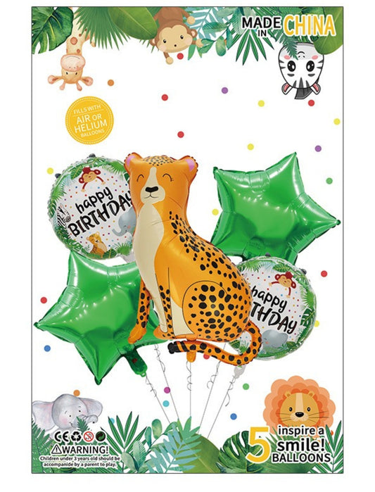 Leopard Theme Kids Birthday Safari Animal Jungle Balloon Set Helium Balloon Bouquet Orange Green