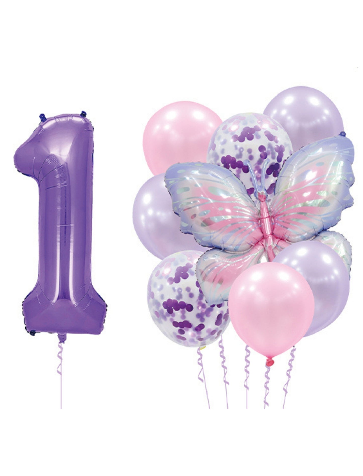 Helium Purple Single Number Set Balloon with Butterfly and Latex Balloons