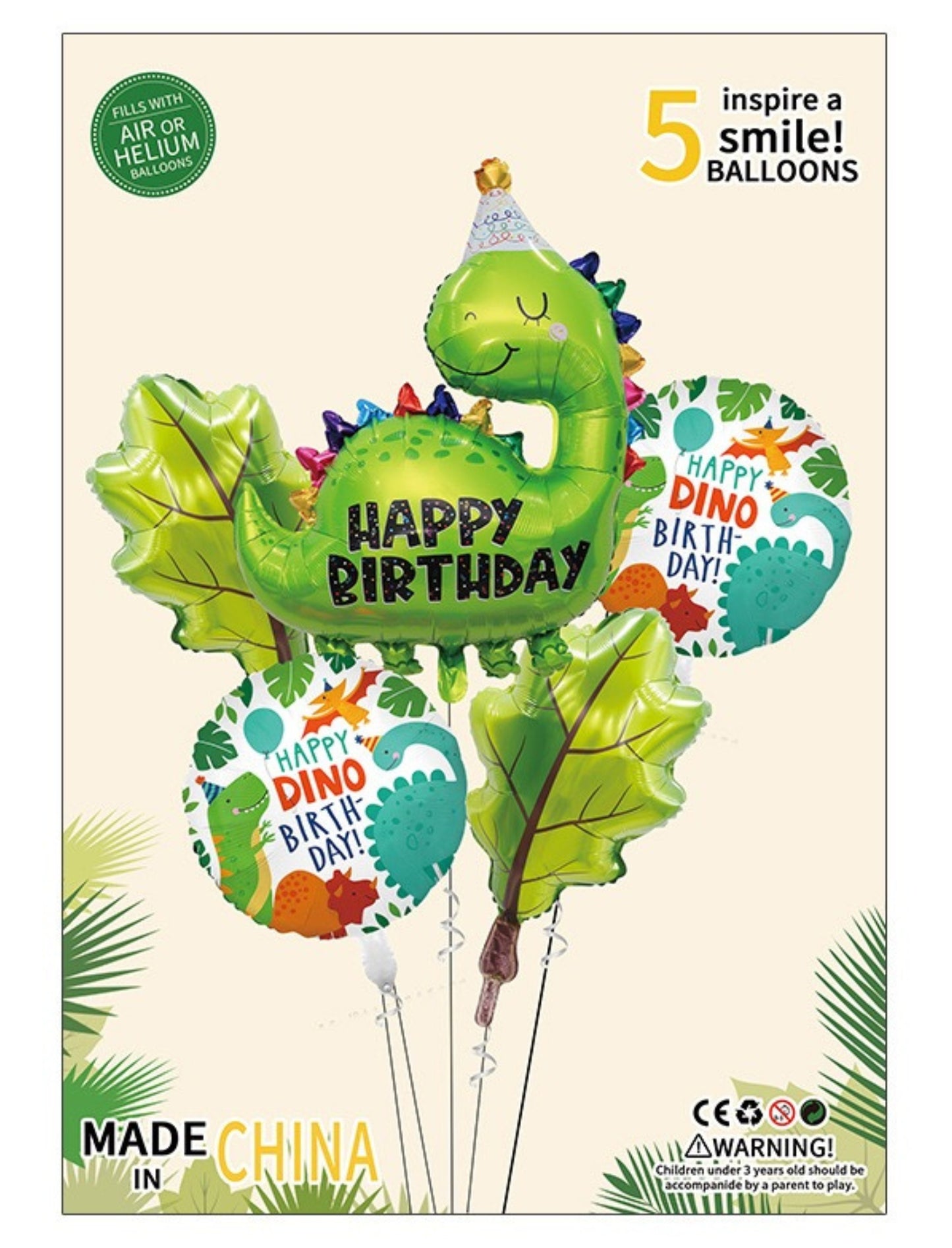 Dinosaur Theme Kids Birthday Safari Animal Jungle Balloon Set Helium Balloon Bouquet Green