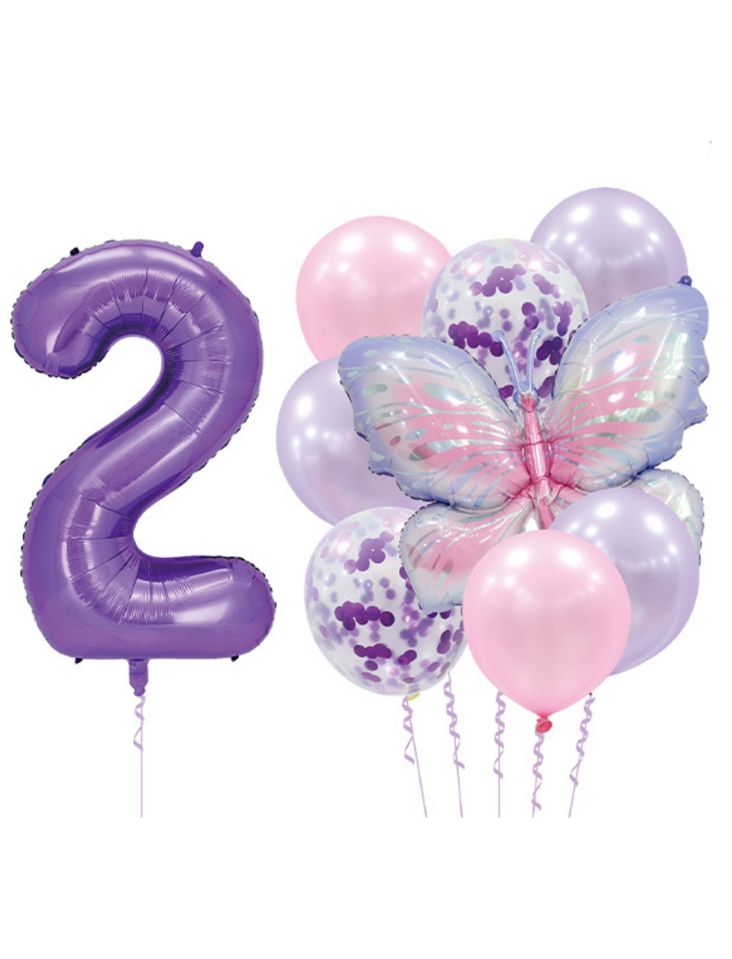 Helium Purple Single Number Set Balloon with Butterfly and Latex Balloons