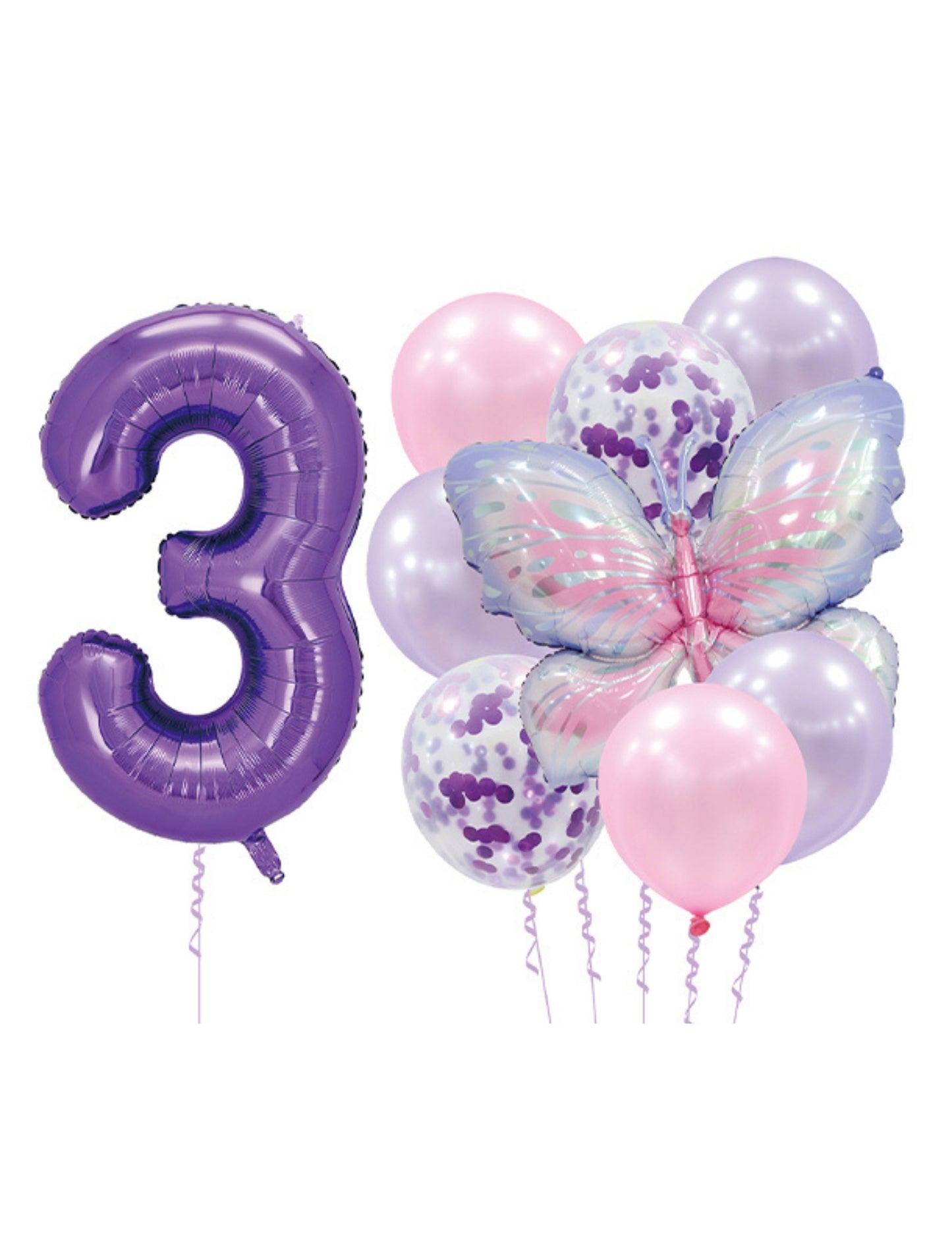 Helium Purple Single Number Set Balloon with Butterfly and Latex Balloons