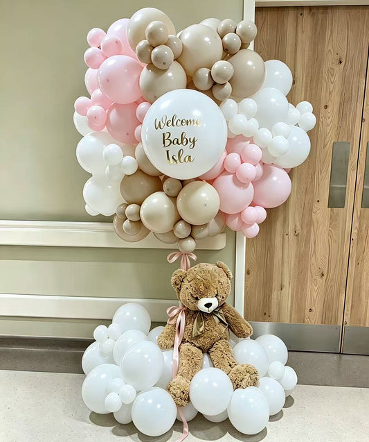 Hospital or Home Welcoming Baby Balloon Teddy Bear with Customizable Sticker Balloons Pink Baby Shower Welcome Baby Newborn