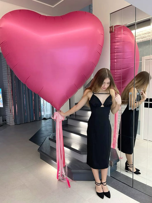 63" Red Heart-Shaped Helium Foil Balloons with Ribbons - Valentine's, Anniversary Perfect for special occasions!