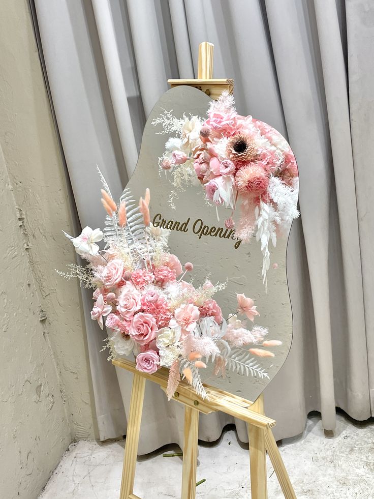 Wooden Stand with Mirror Frame Customizable with Sticker and Artificial Flowers - Perfect for special occasion!