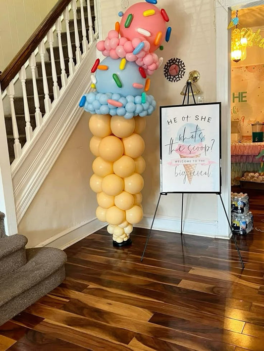 Balloon Blue, Pink and Beige Designed Ice cream with White, Green Blue, Orange, Red and Yellow Sprinkles Design - Ice Cream-Themed Perfect for special occasions!