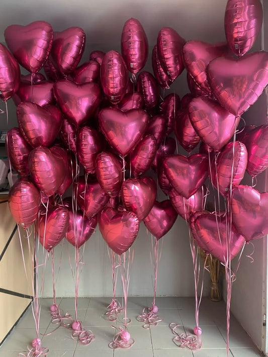80pcs Red Heart-Shaped Helium Foil Balloons Bunch - Valentine's, Anniversary Perfect for special occasions!