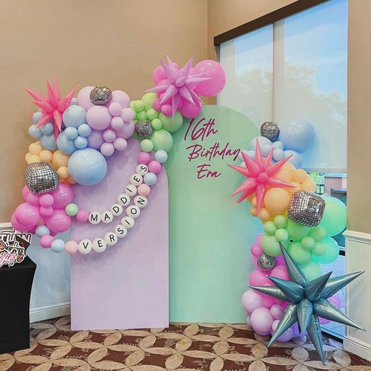 Colorful Theme Pastel Color -Themed Customize Backdrop and Balloons Blue White Green Pink Purple  Themed Birthday Party