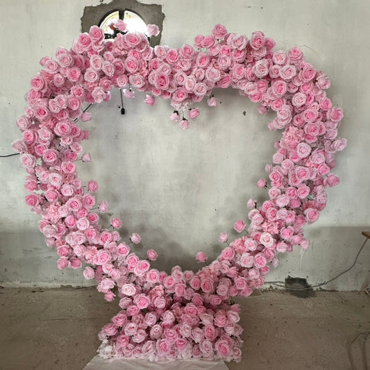 Pink Heart-Shaped Flower Arch Rental