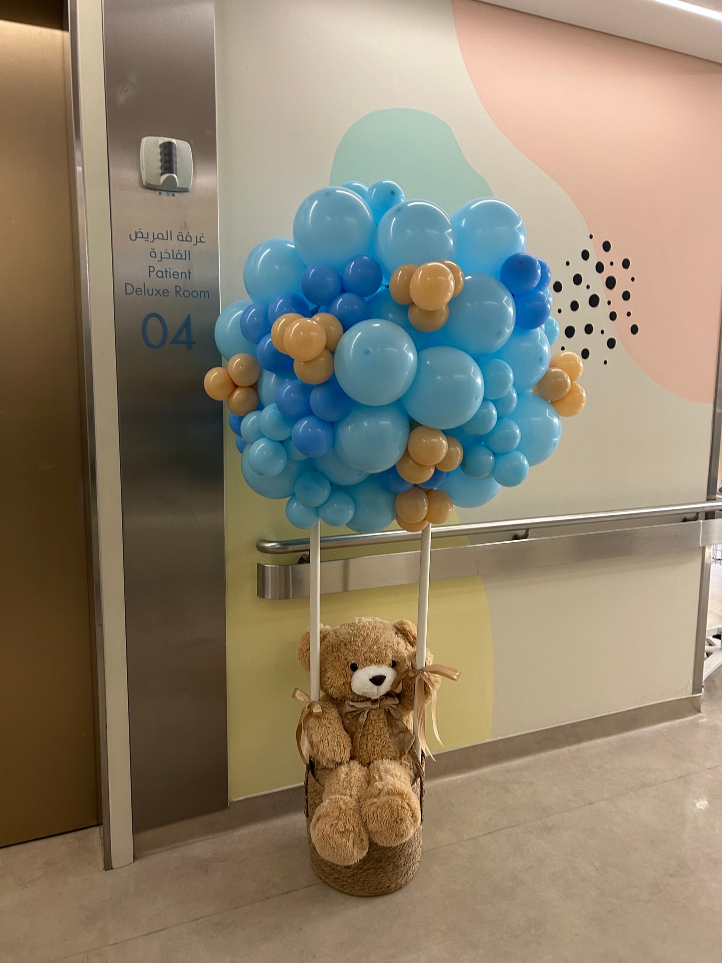 Hospital Setup Blue & Nude Balloon Teddy Bear Designed Hot Air Balloon Setup - Perfect for special occasions!