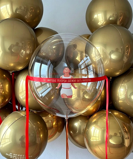 Customization Photo Balloon Personalised Latex Customize Sticker Photo and Latex Large Orbs Balloons Gold Red
