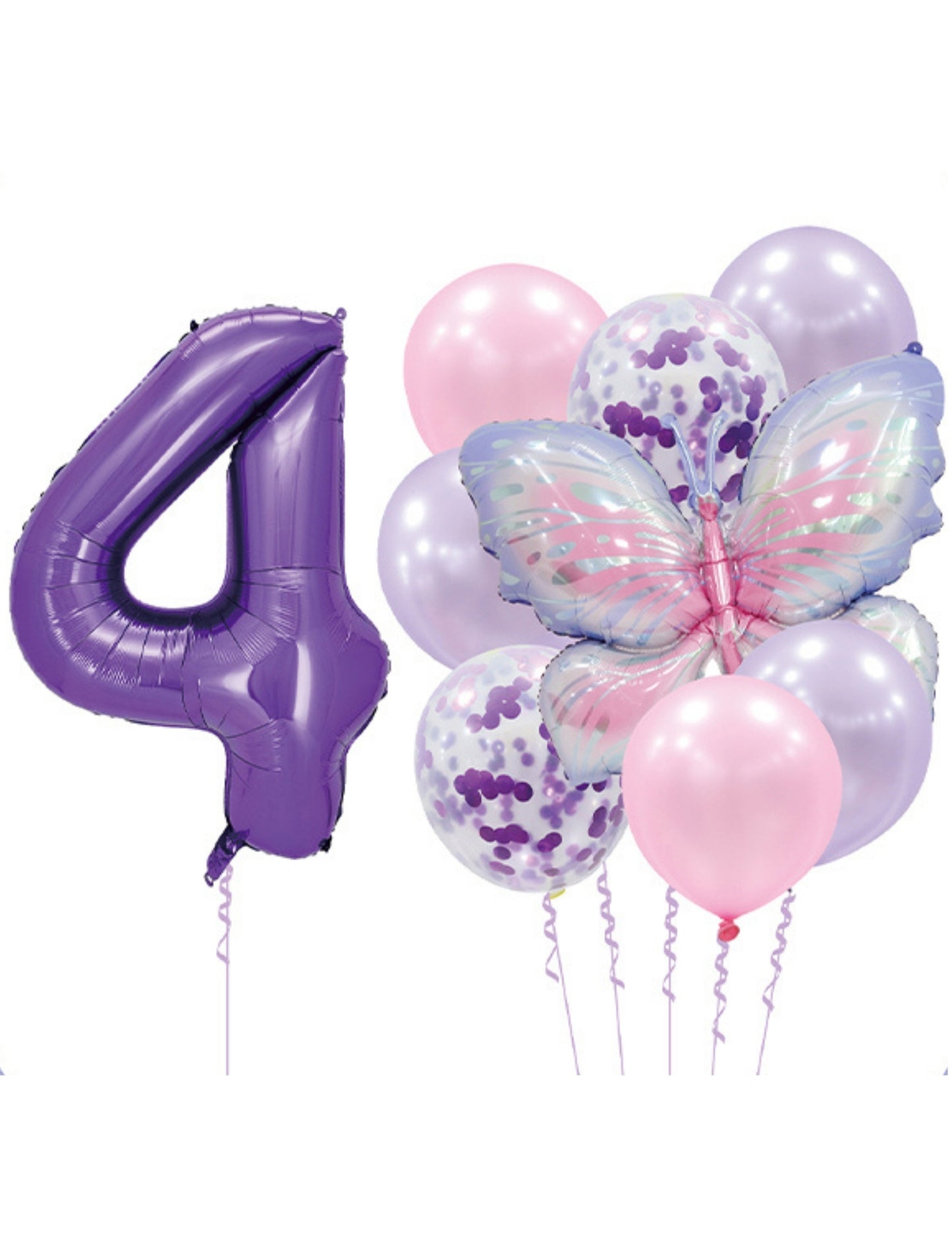 Helium Purple Single Number Set Balloon with Butterfly and Latex Balloons