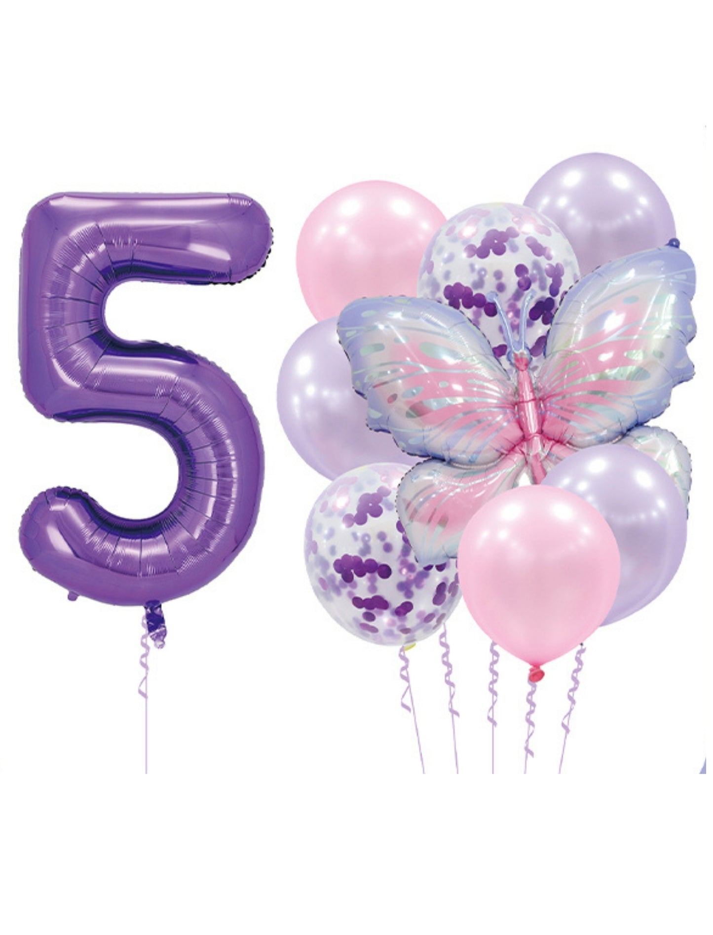 Helium Purple Single Number Set Balloon with Butterfly and Latex Balloons