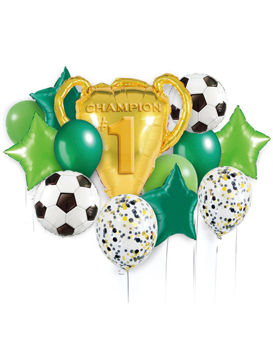 Champion Number 1 Trophy Soccer Ball Green Star Kids Birthday Helium Balloon Bouquet