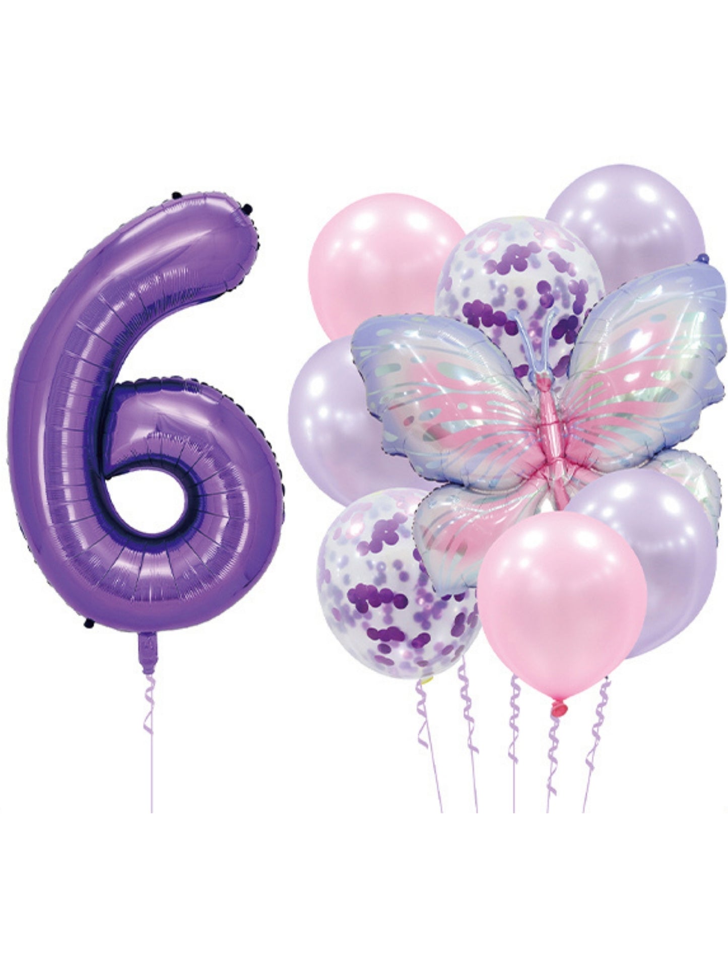 Helium Purple Single Number Set Balloon with Butterfly and Latex Balloons