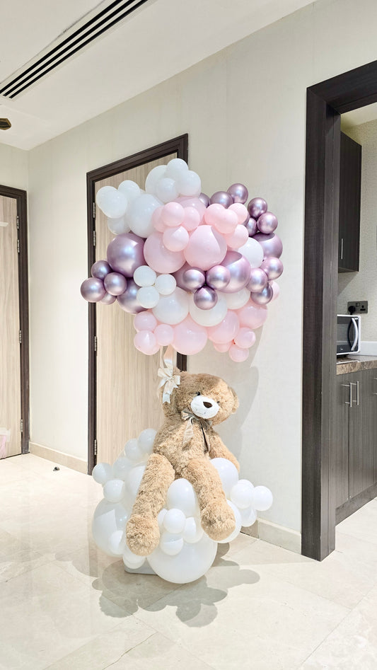 Hospital Welcoming Baby Balloon Pink, White and Shinny Light Pink with Teddy Bear - Perfect for special occasions