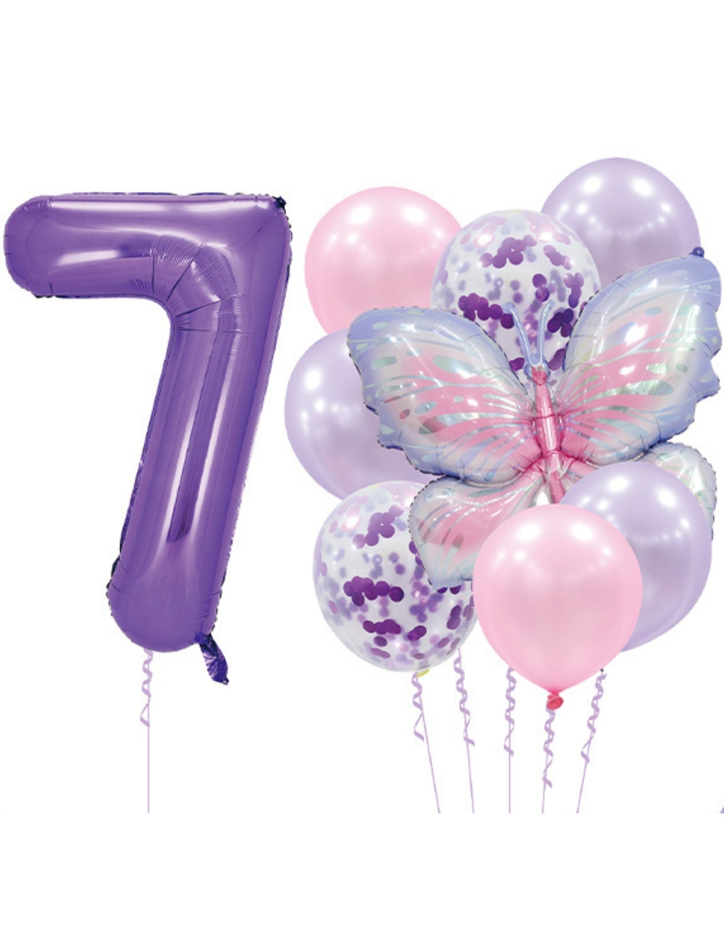 Helium Purple Single Number Set Balloon with Butterfly and Latex Balloons