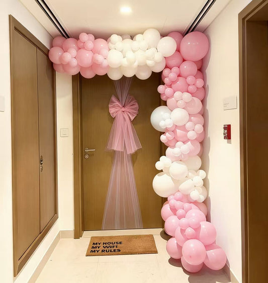 Hospital or Home Welcoming Baby Balloon White Pink with Door Fabric Ribbon Decoration - Perfect for special occasions Baby Shower Welcome Baby Newborn