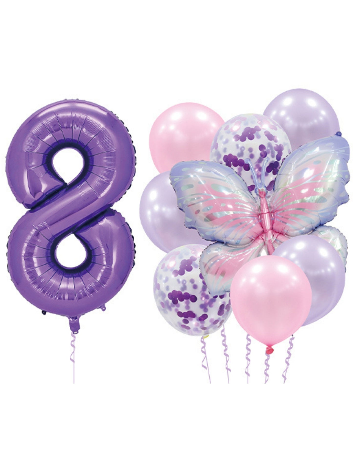 Helium Purple Single Number Set Balloon with Butterfly and Latex Balloons