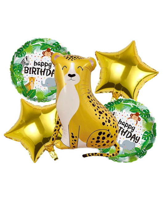 Leopard Theme Kids Birthday Safari Animal Jungle Balloon Set Helium Balloon Bouquet Gold Green