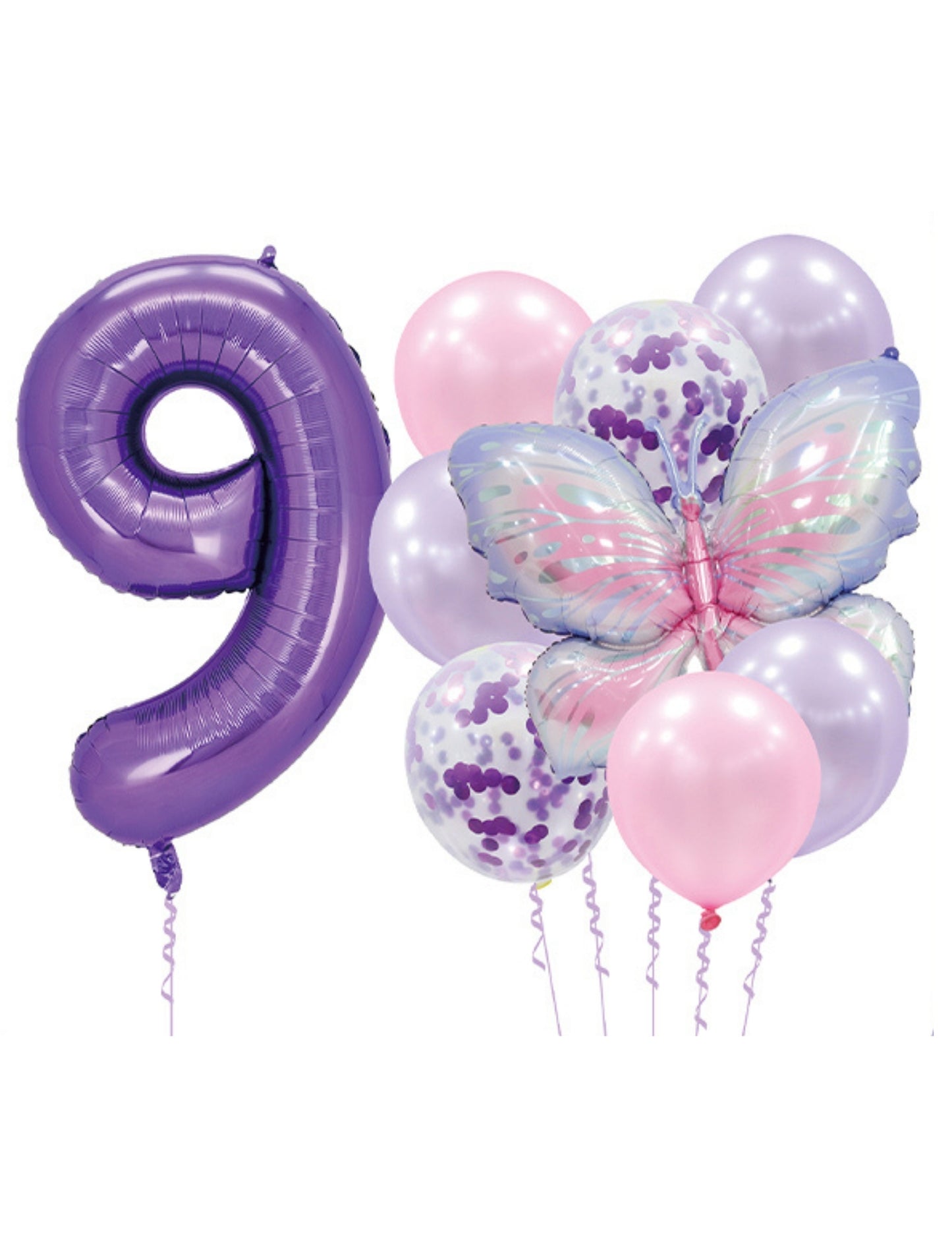 Helium Purple Single Number Set Balloon with Butterfly and Latex Balloons