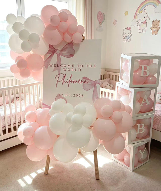 Hospital or Home Customize Welcome Board with Balloon Pink and BABY Box - Perfect for special occasions Baby Shower Welcome Baby