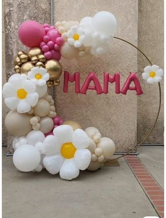 Balloon Arch Beige, Pink, White and Light Gold with Flower accents and Pink Letter "MAMA" Organic Arrangement - Mother's Day Perfect for special occasion!
