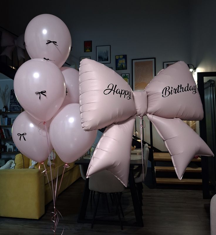 Pink Bow with Customize Sticker Latex Pink Helium Bunch with Black Ribbons - Perfect for any Celebration!