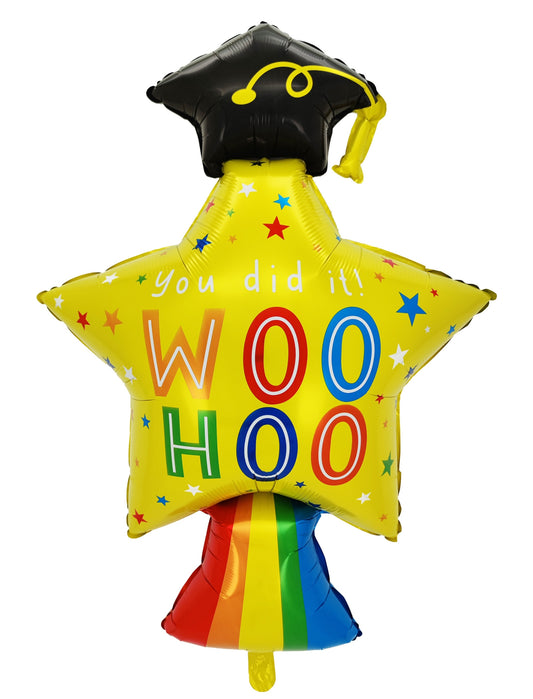 Grad Cap You Did It Woo Hoo Graduation Helium Balloon Bouquet Yellow Black