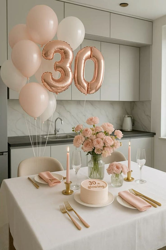 Helium Balloons Two Number Set Rose Gold '30' with Latex Pink and White Bunch - Perfect for any Occasions!