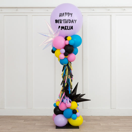 Personalised with Purple, Pink, Blue, Black, Yellow Balloons, Star Accents and Tassels Pillar/Column/Tower – Perfect for Any Magical Celebrations