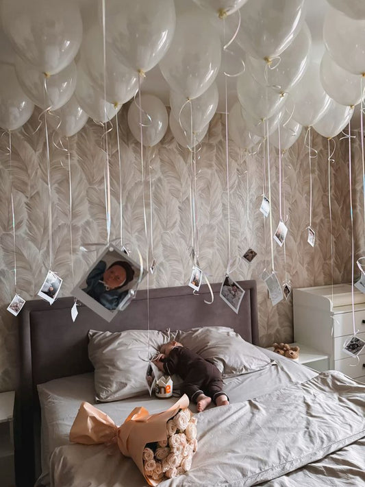 Helium Ceiling Latex Double Layered Clear with White Balloons with Personalize Photos - Customizable Design