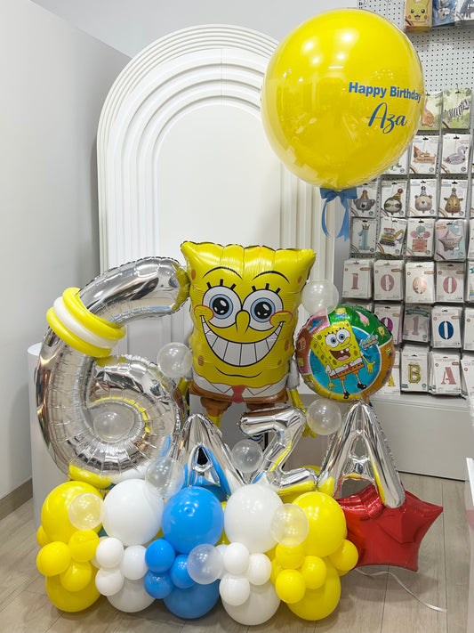 Platform Silver Number '6' with Latex White Blue Yellow Silver Letters Spongebob Foil Personalised Clear with Yellow Latex Customize Sticker – Customizable Design