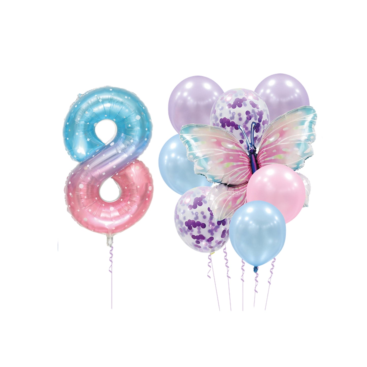 Helium Galaxy Single Number Set Balloons with Butterfly and Latex - Perfect for Magical, Galaxy-Themed, Garden-Themed Celebrations