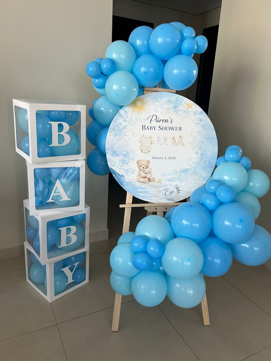 Hospital or Home Customize Welcome Board with Balloon Blue White and BABY Box - Perfect for special occasions
