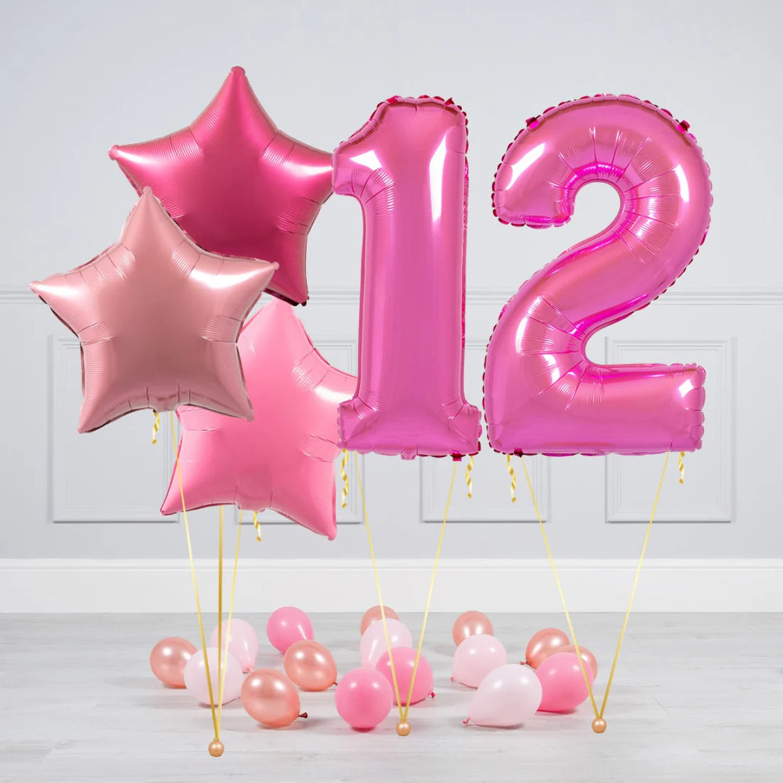 Helium Dark Pink Two Number Set Balloon with Different Shade of Pink and Mini Balloons