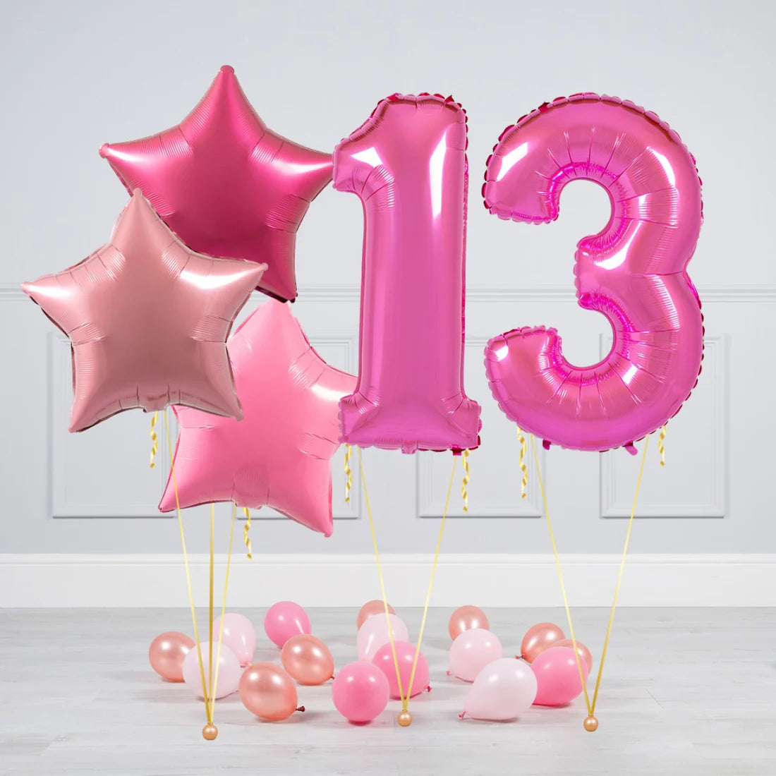 Helium Dark Pink Two Number Set Balloon with Different Shade of Pink and Mini Balloons