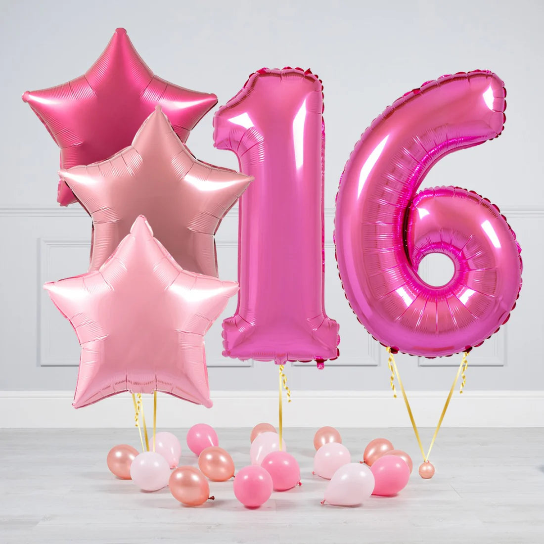 Helium Dark Pink Two Number Set Balloon with Different Shade of Pink and Mini Balloons