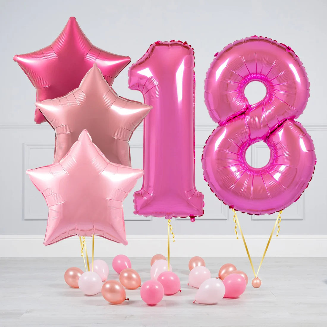 Helium Dark Pink Two Number Set Balloon with Different Shade of Pink and Mini Balloons