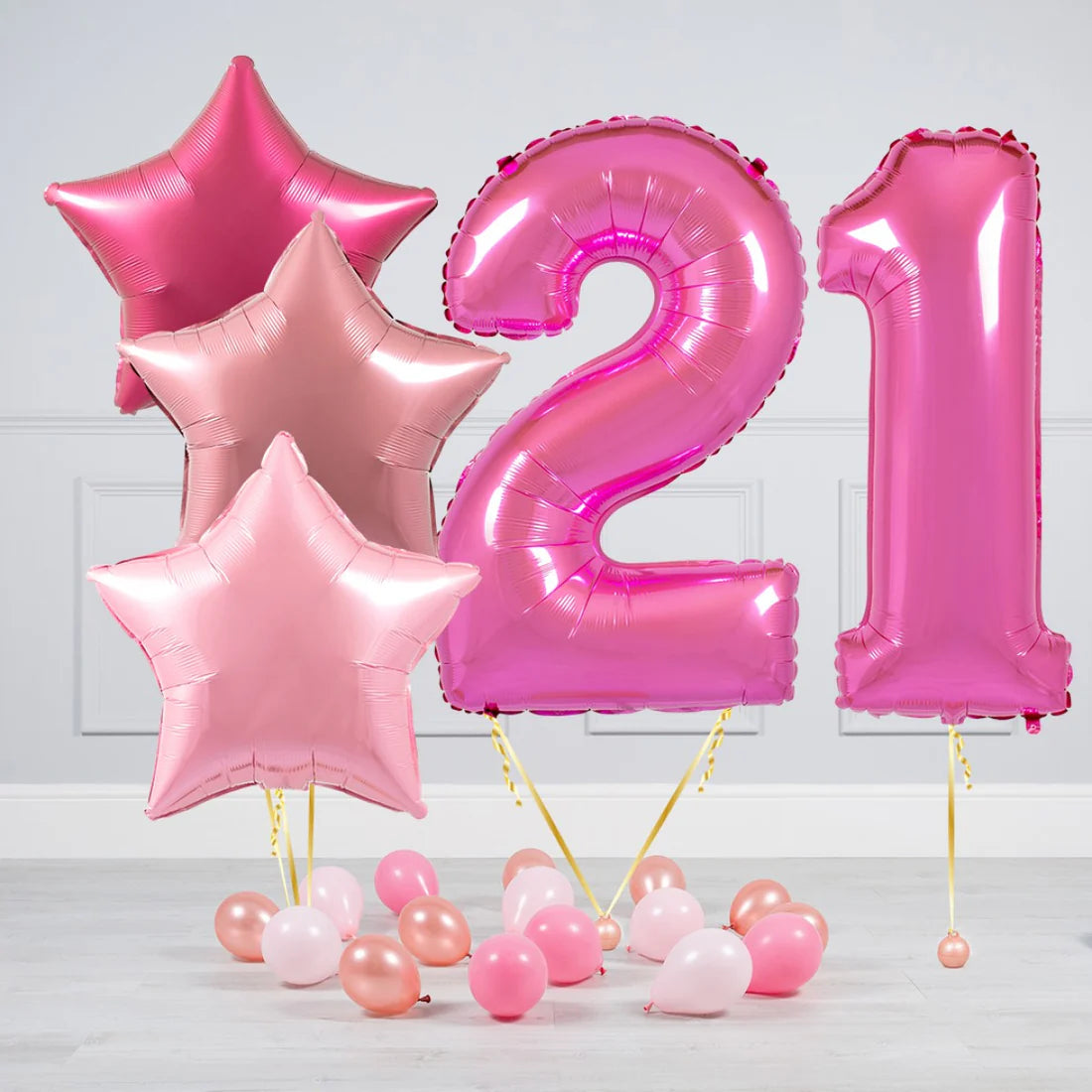 Helium Dark Pink Two Number Set Balloon with Different Shade of Pink and Mini Balloons