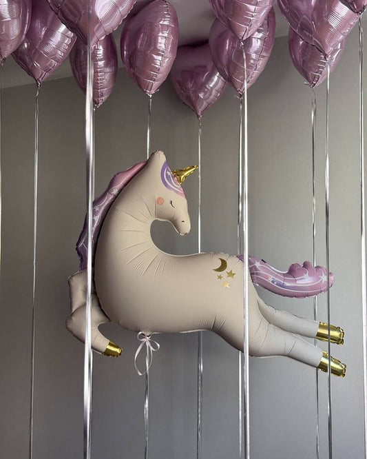 Unicorn Theme Helium Balloon Pink Hearts Foil Ceiling with Tassels - Perfect for any occasions!