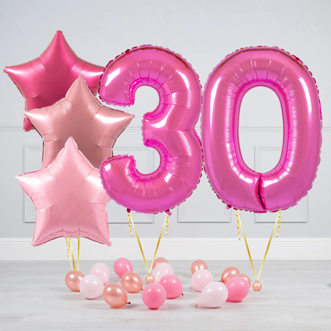 Helium Dark Pink Two Number Set Balloon with Different Shade of Pink and Mini Balloons