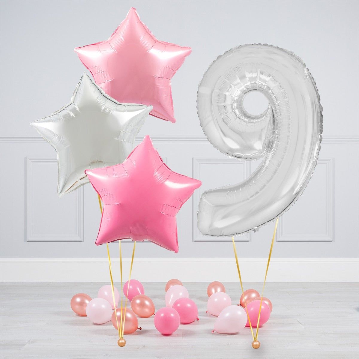 Helium Clear Single Set Balloon - Light Pink, Dark Pink and White Star with Mini Balloons